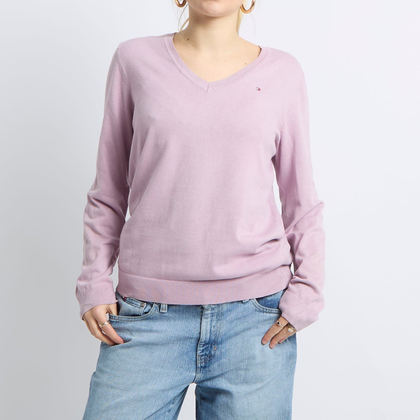 V-Neck Fine Knit Sweatshirt - UK 12