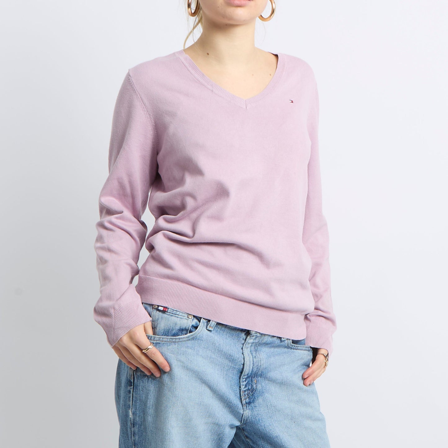 V-Neck Fine Knit Sweatshirt - UK 12