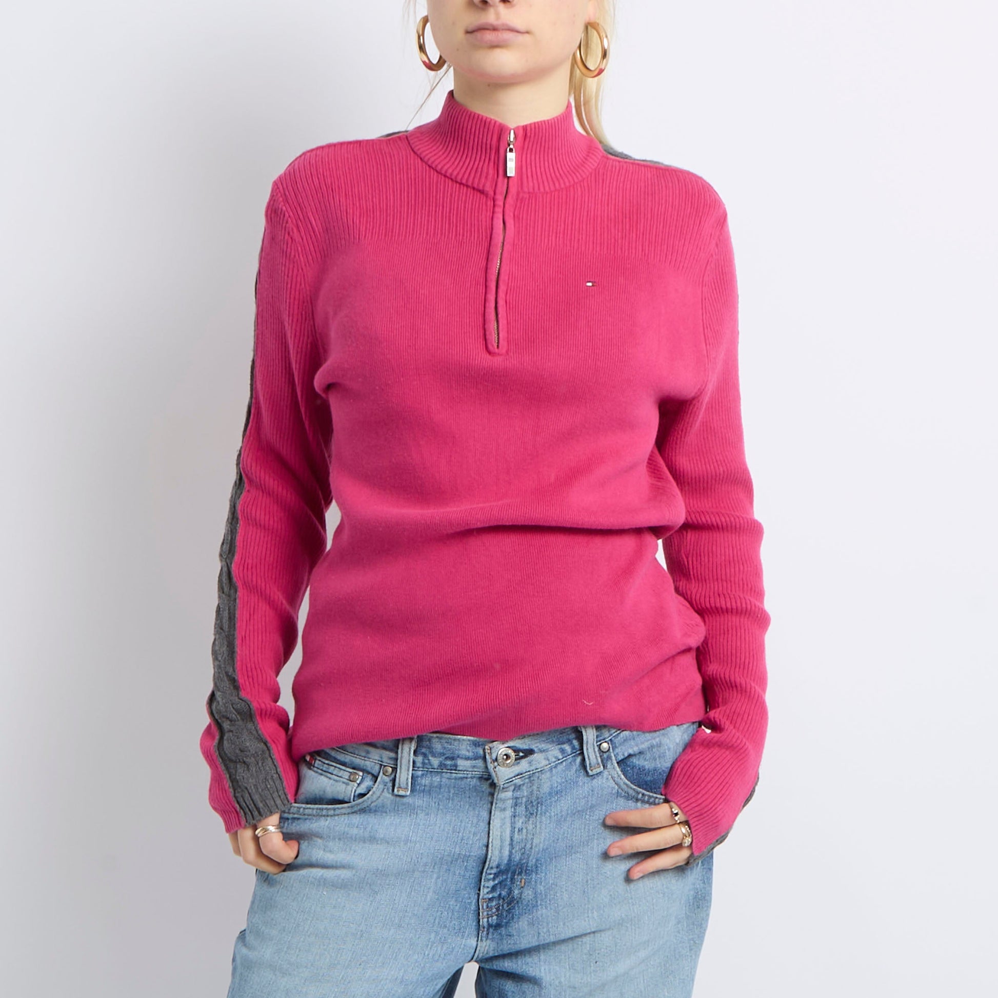 Ribbed Knitted Quarter Zip Sweatshirt - UK 12