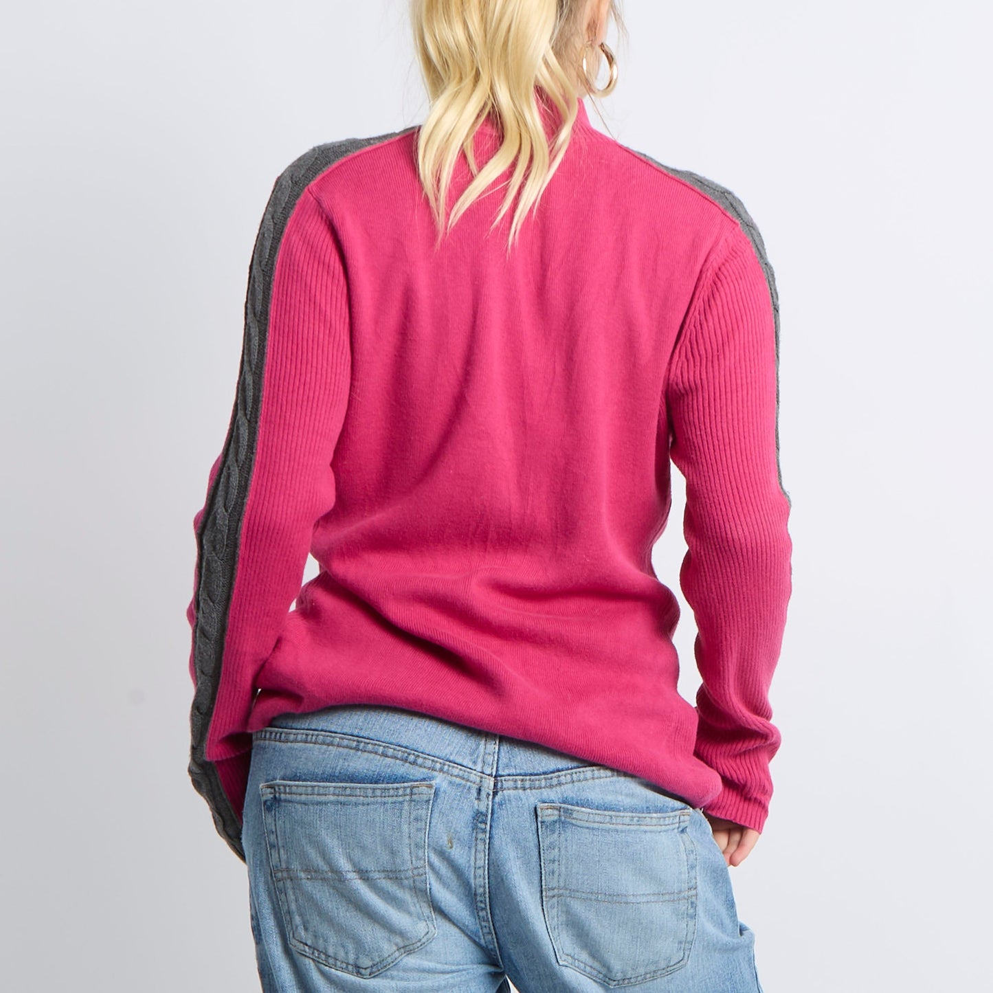 Ribbed Knitted Quarter Zip Sweatshirt - UK 12