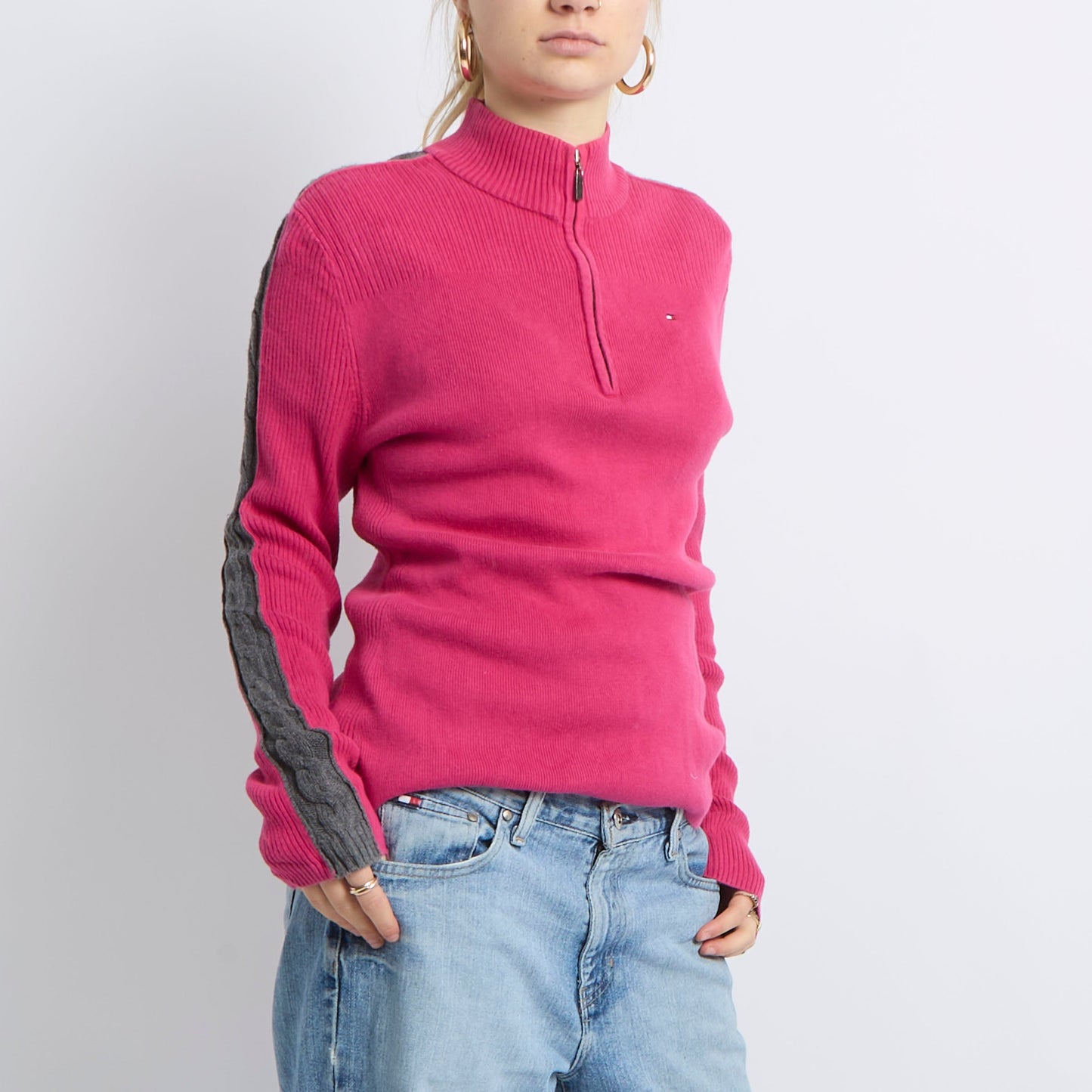 Ribbed Knitted Quarter Zip Sweatshirt - UK 12