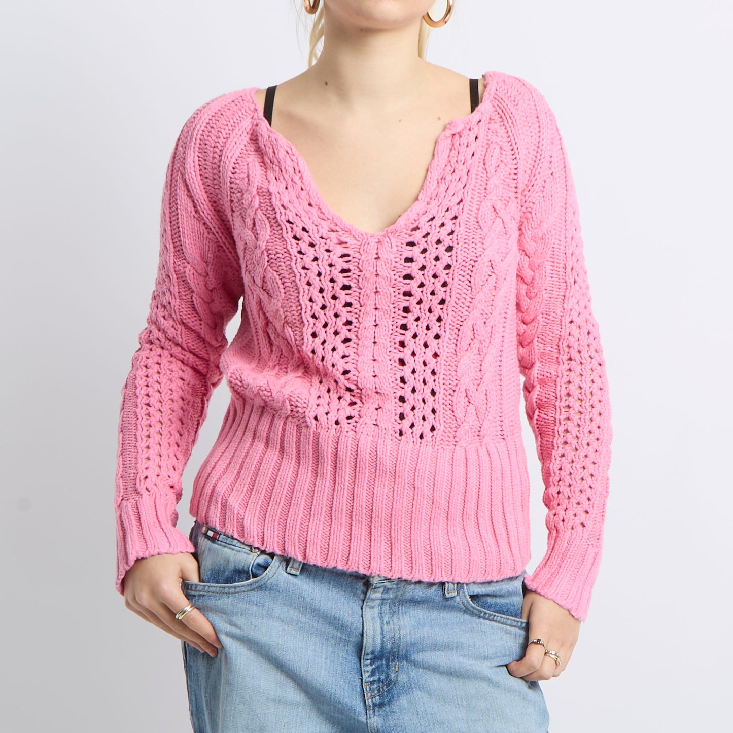 Chunky Knit V-Neck Sweatshirt - UK 12