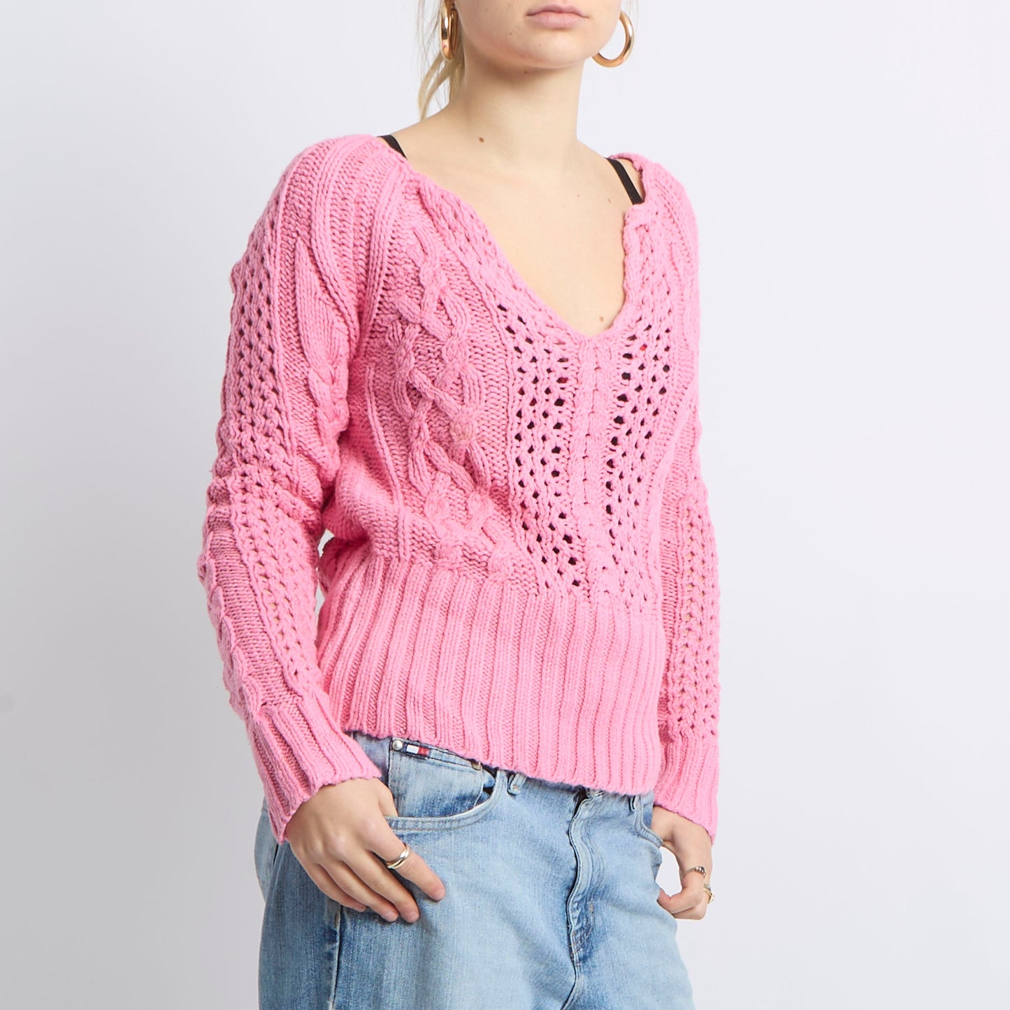 Chunky Knit V-Neck Sweatshirt - UK 12