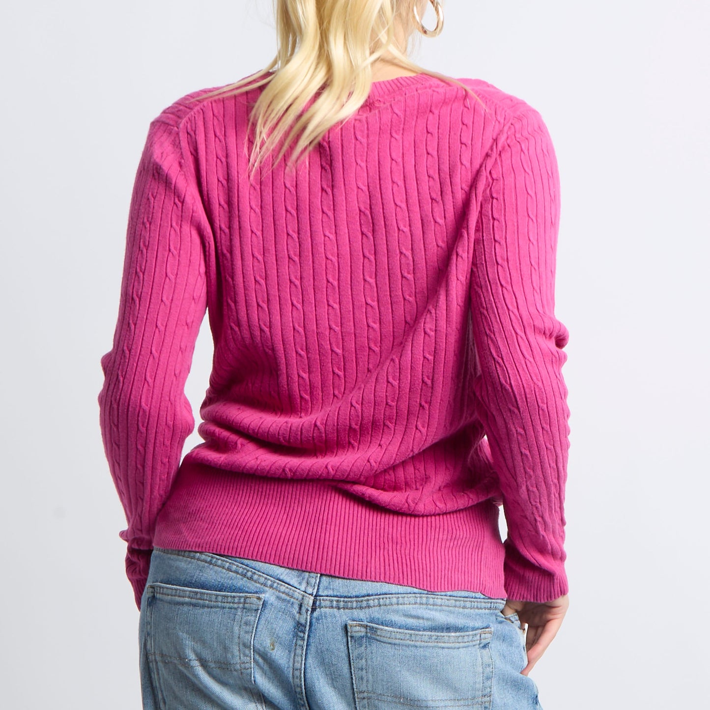 Cable Knit V-Neck Knitted Sweatshirt - UK 12