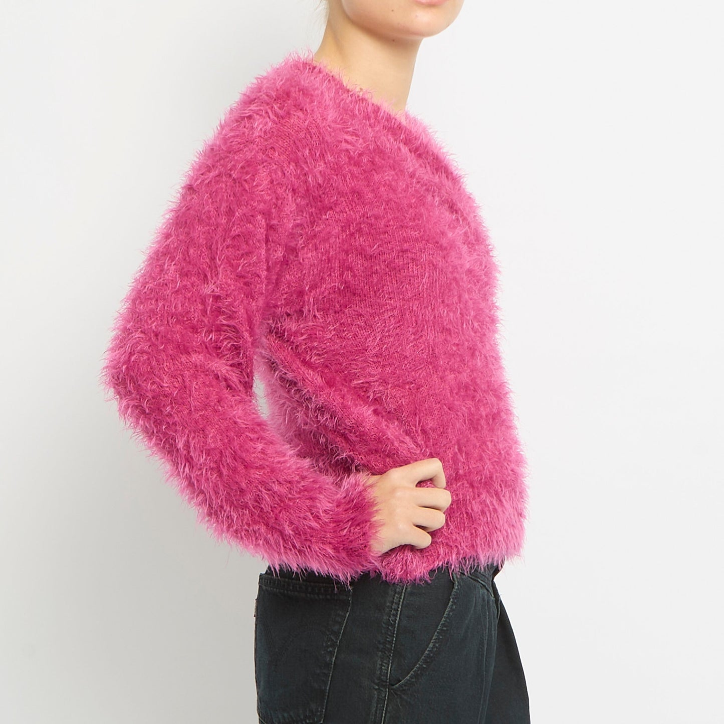 Fluffy Knit Off The Shoulder Sweatshirt -UK 12