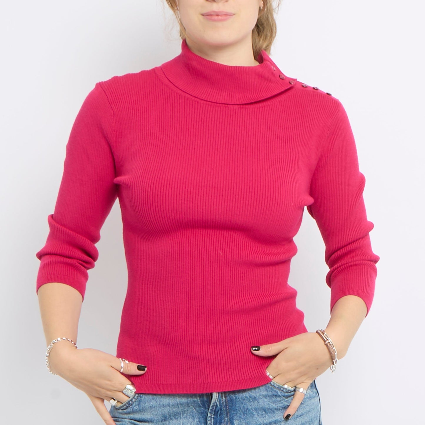 Ribbed Turtle Neck Long Sleeve Knitted Top - UK 12