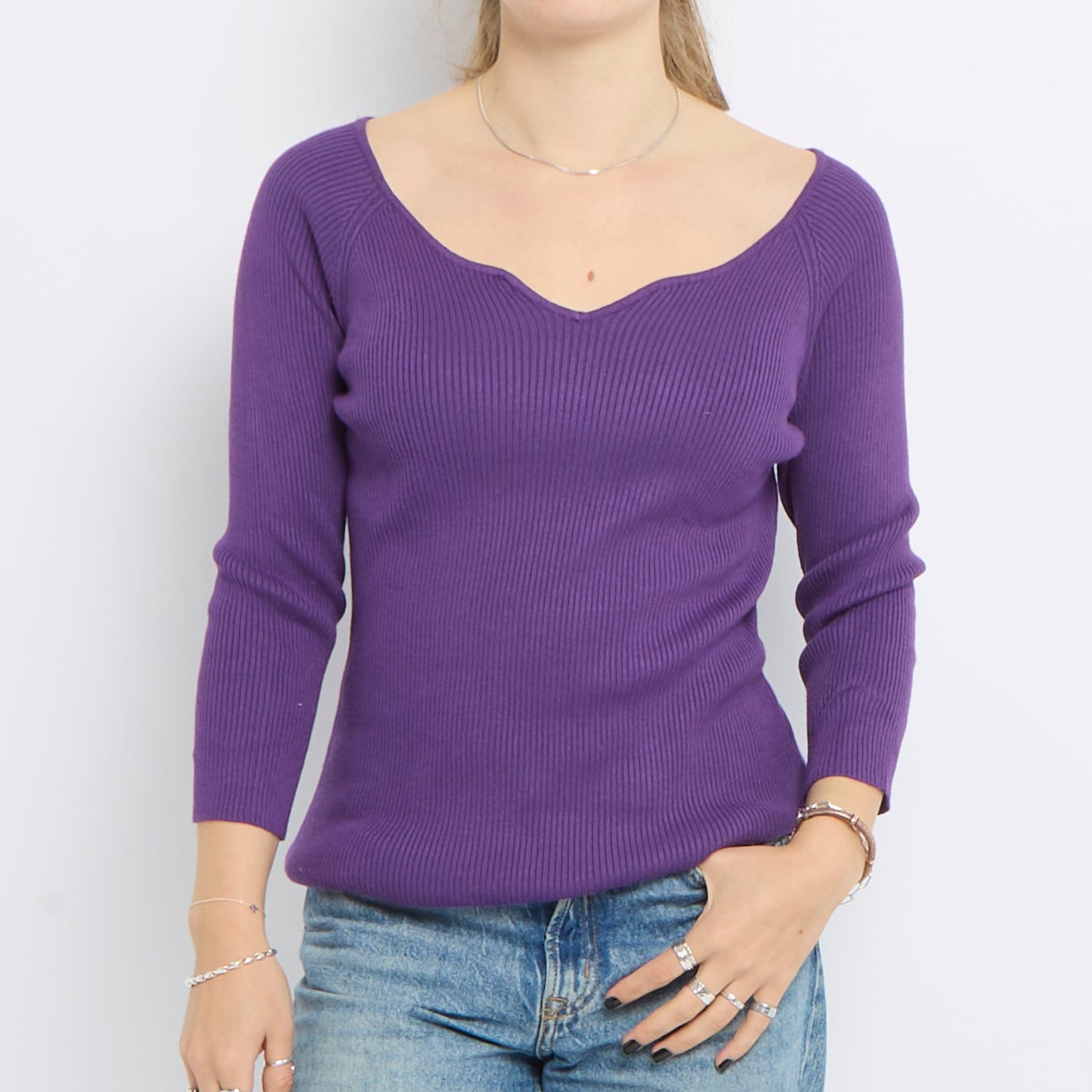 Square Neck Ribbed Knitted Top - UK 12