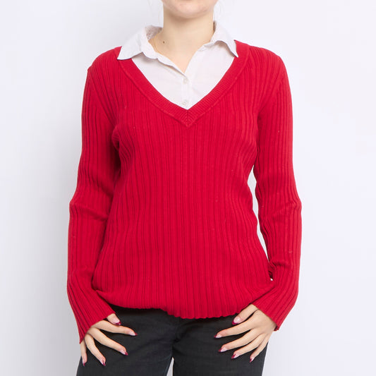 Shirt Style V-Neck Sweater - UK 12