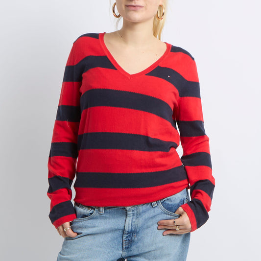 V-Neck Stripe Knitted Sweatshirt - UK 12