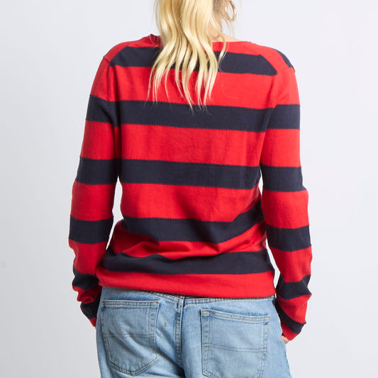 V-Neck Stripe Knitted Sweatshirt - UK 12