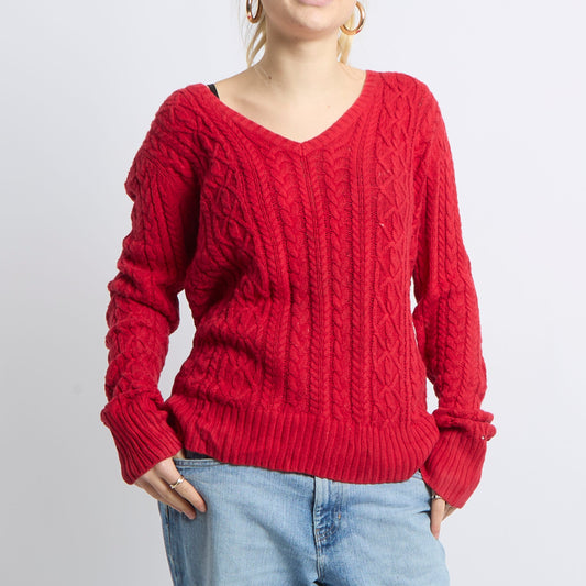 Textured V-Neck Knitted Sweatshirt - UK 12