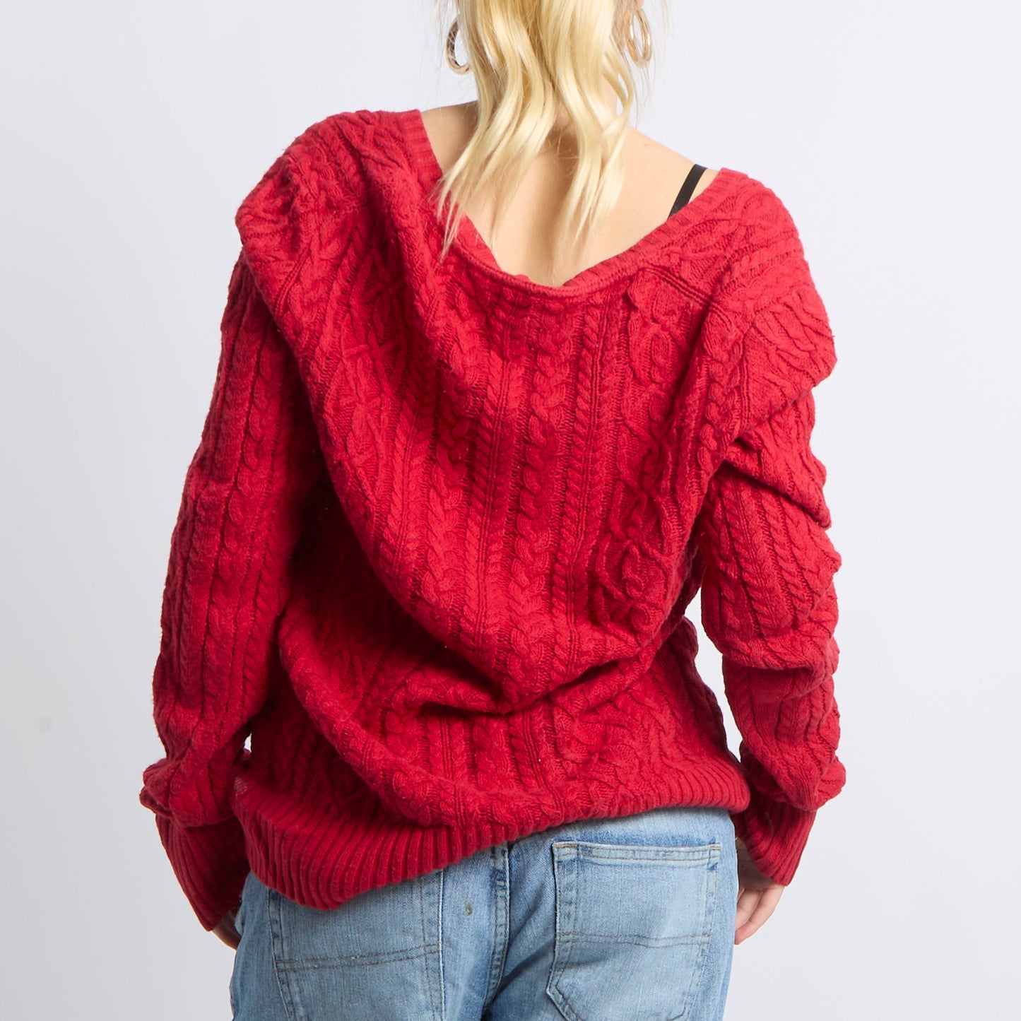 Textured V-Neck Knitted Sweatshirt - UK 12