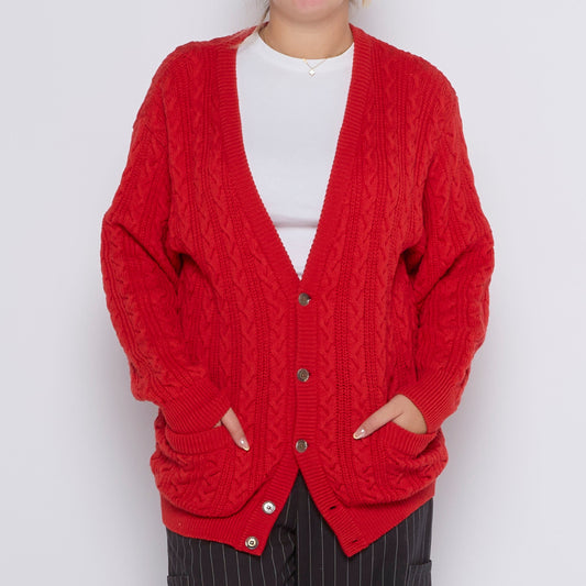 Cableknit V-Neck Buttoned Cardigan - UK 12