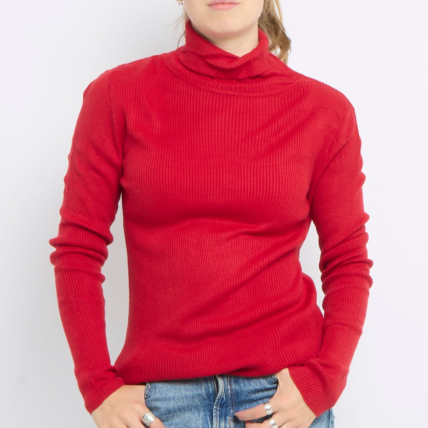 Ribbed Turtle Neck Long Sleeve Knitted Top - UK 12