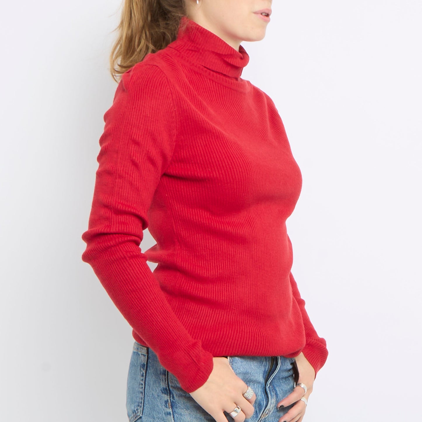 Ribbed Turtle Neck Long Sleeve Knitted Top - UK 12