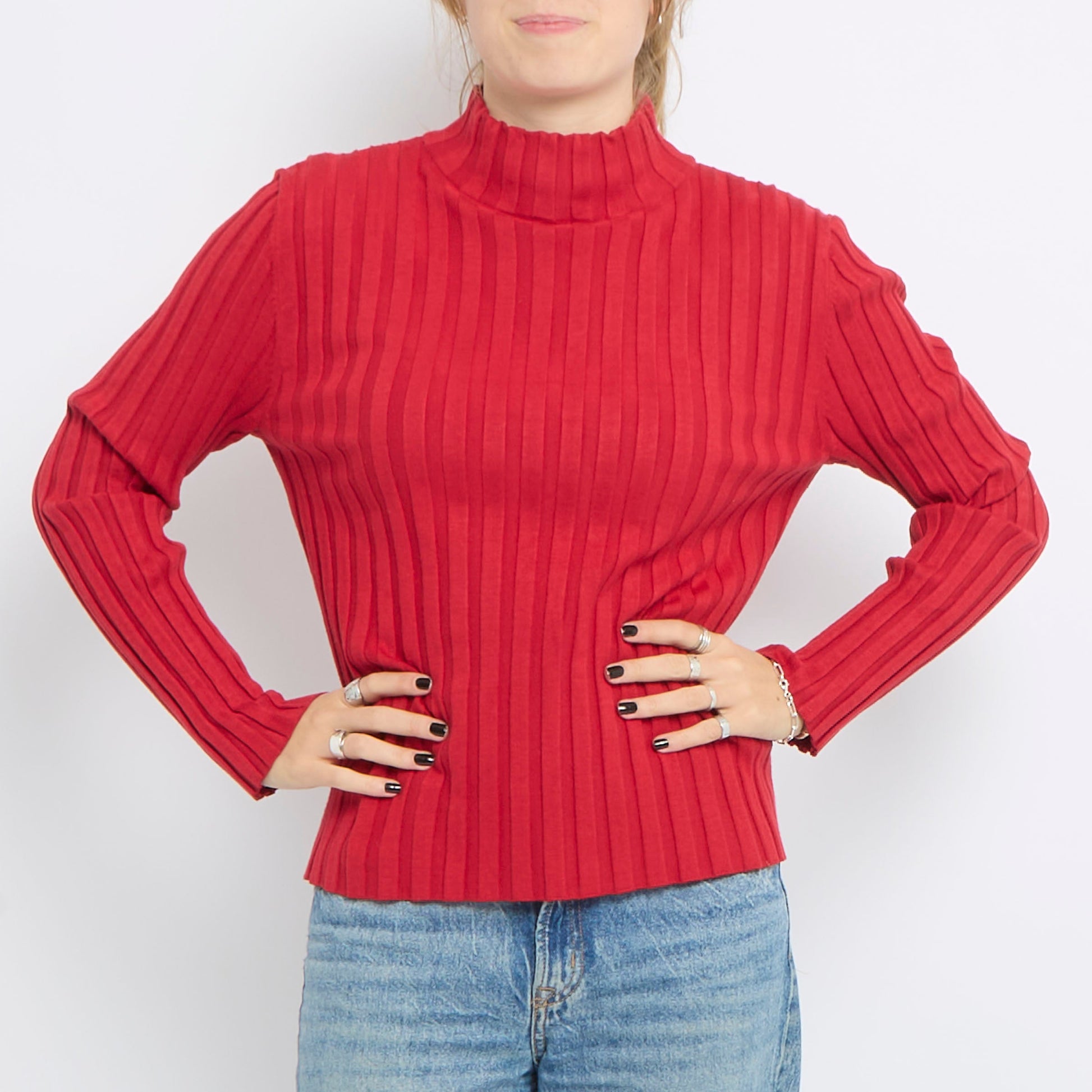 Ribbed Turtle Neck Long Sleeve Knitted Top - UK 12