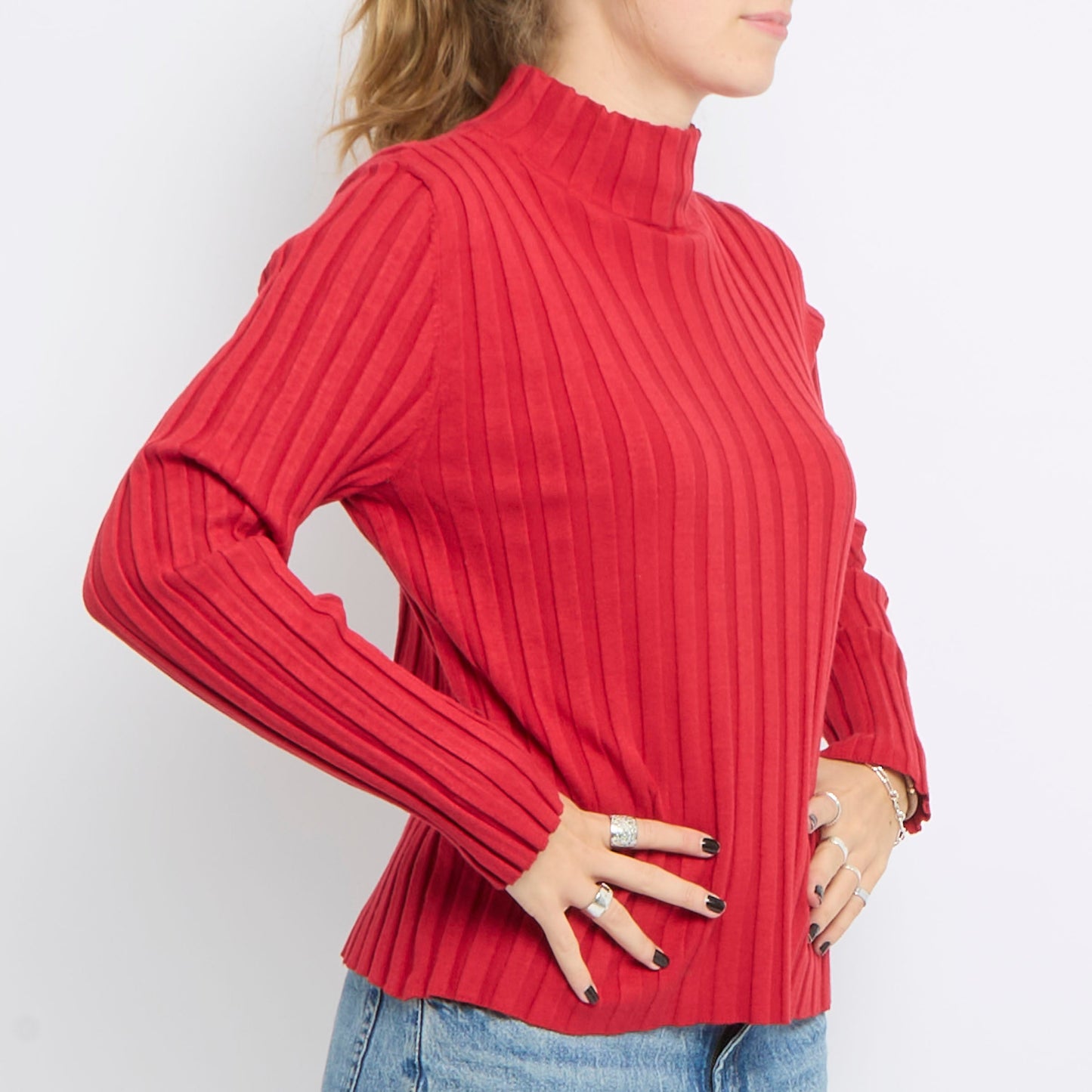 Ribbed Turtle Neck Long Sleeve Knitted Top - UK 12