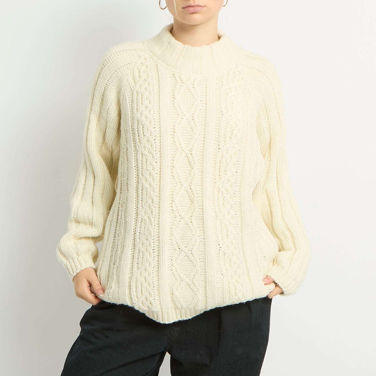 Chunky Knit High Neck Sweatshirt - UK 12