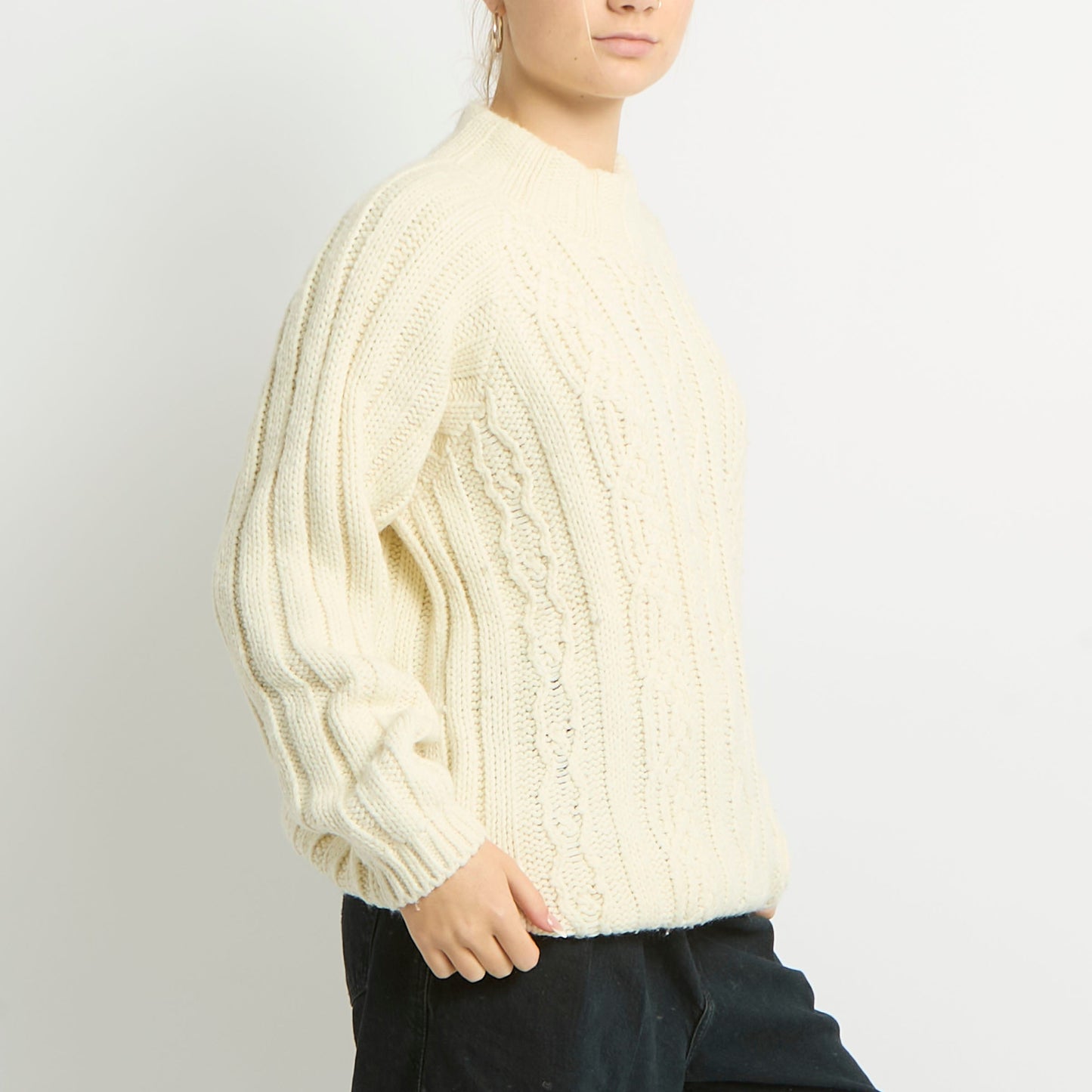 Chunky Knit High Neck Sweatshirt - UK 12