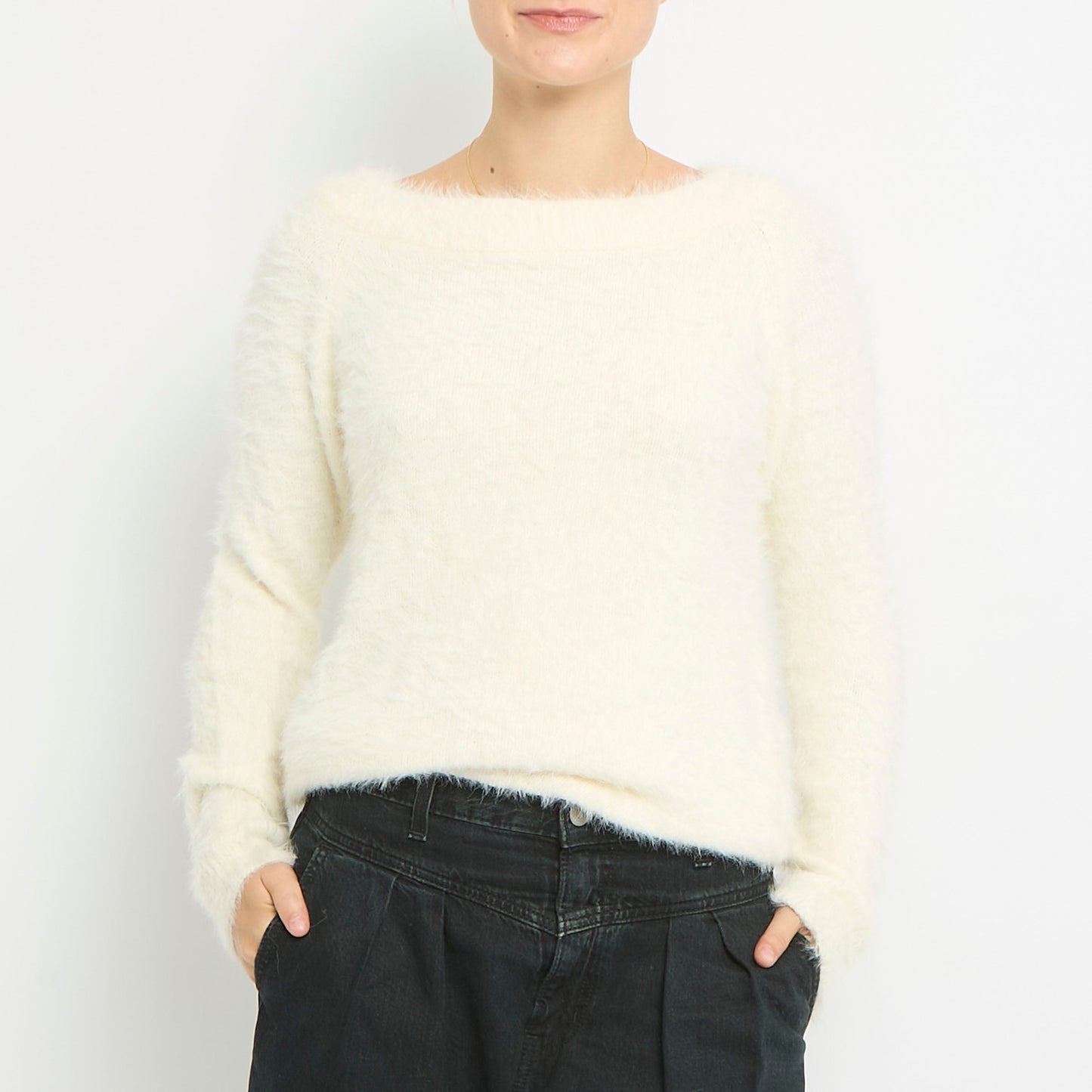 Fluffy Knit Round Neck Sweatshirt-UK 12