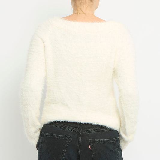 Fluffy Knit Round Neck Sweatshirt-UK 12