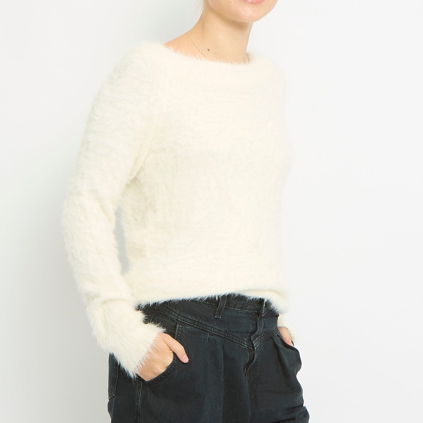 Fluffy Knit Round Neck Sweatshirt-UK 12