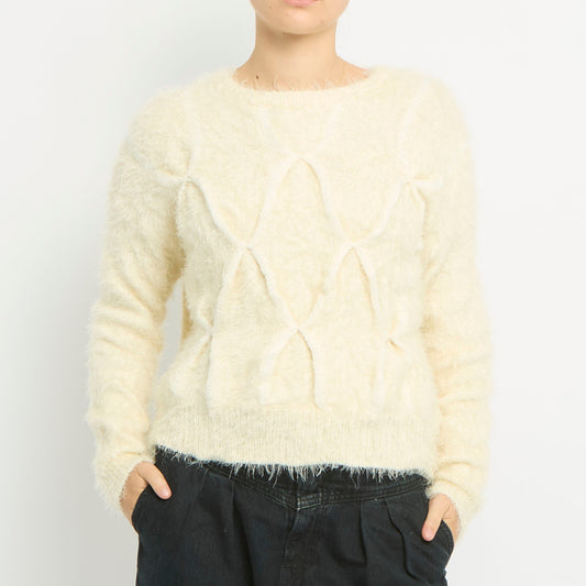 Knot Details Fluffy Knitted Sweatshirt-UK 12