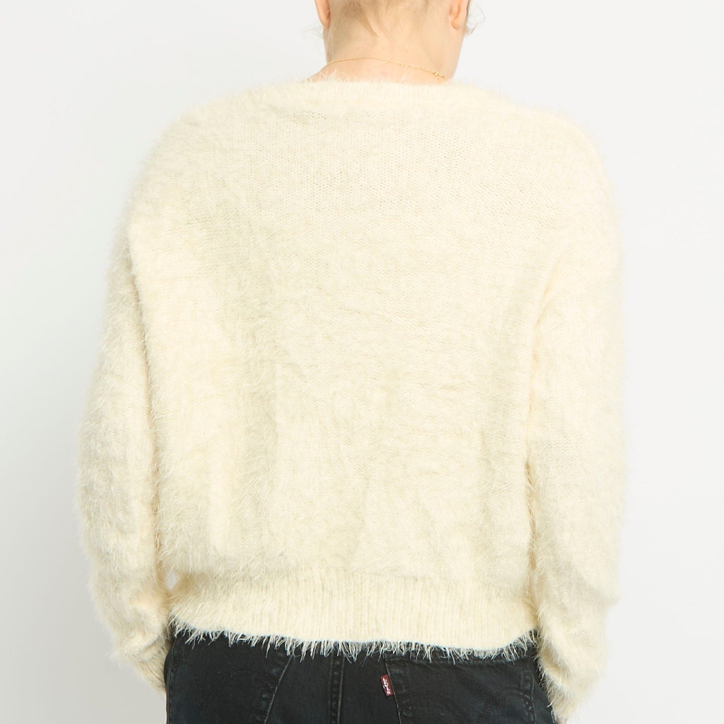 Knot Details Fluffy Knitted Sweatshirt-UK 12