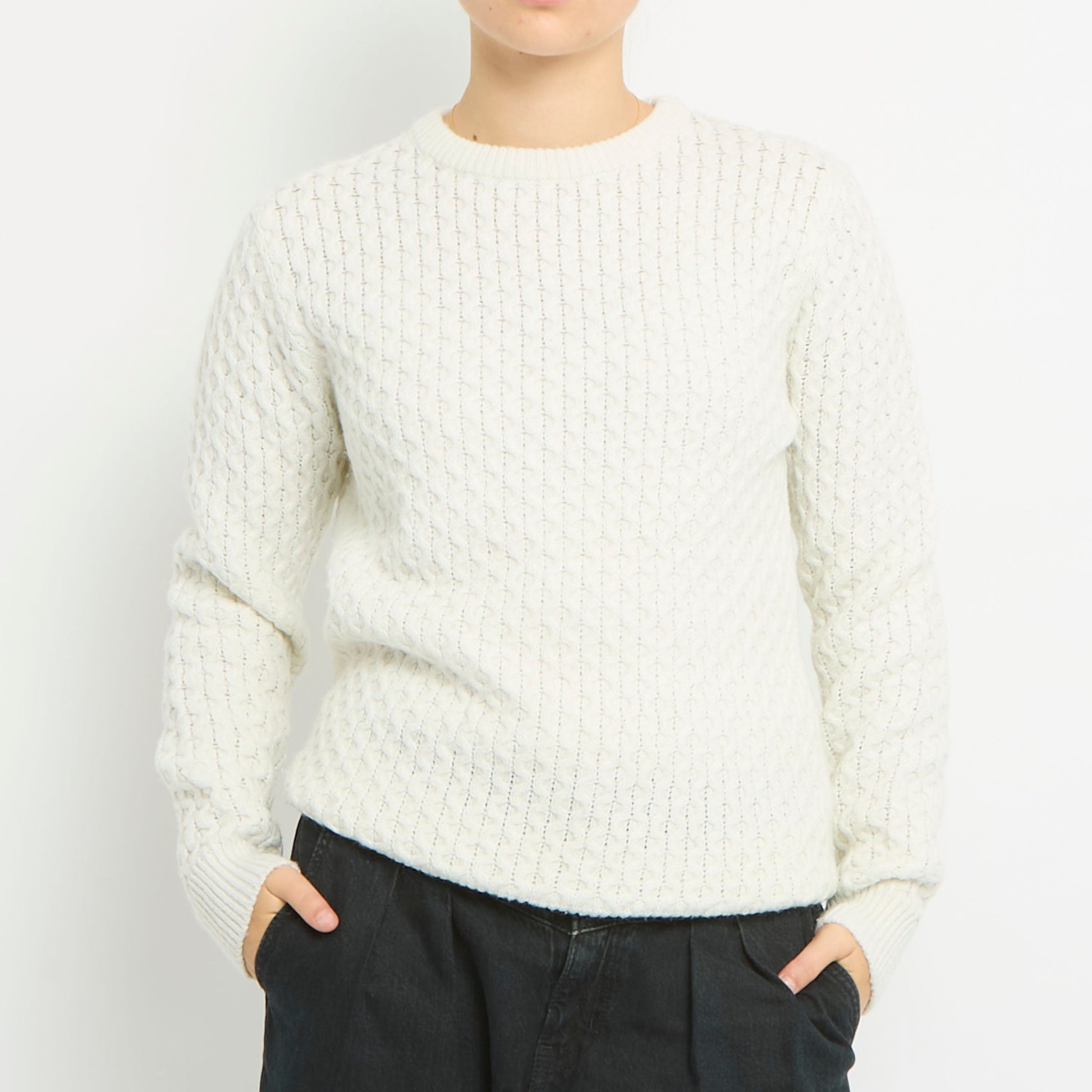 Crochet Style Knitted Round Neck Jumper- UK 12