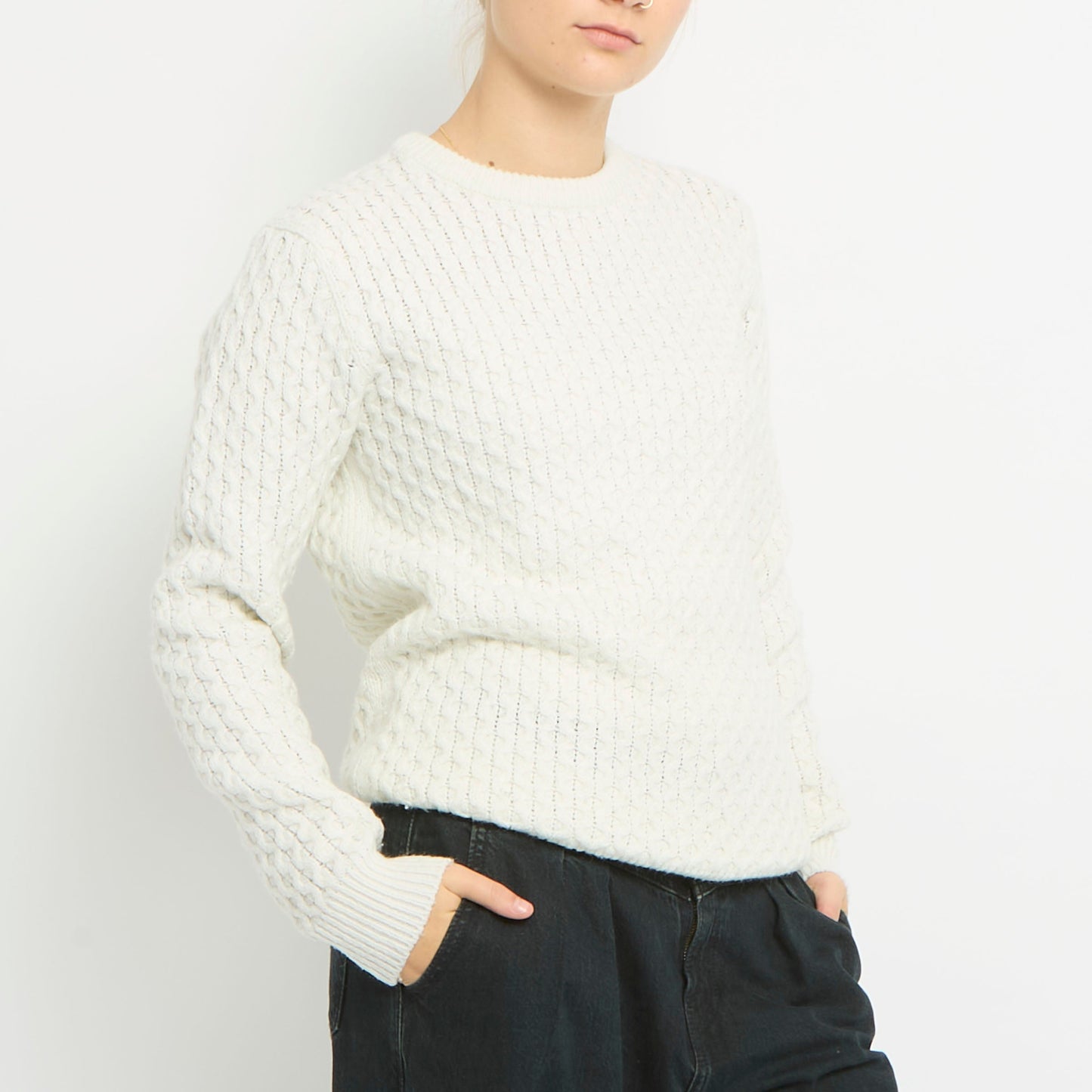 Crochet Style Knitted Round Neck Jumper- UK 12