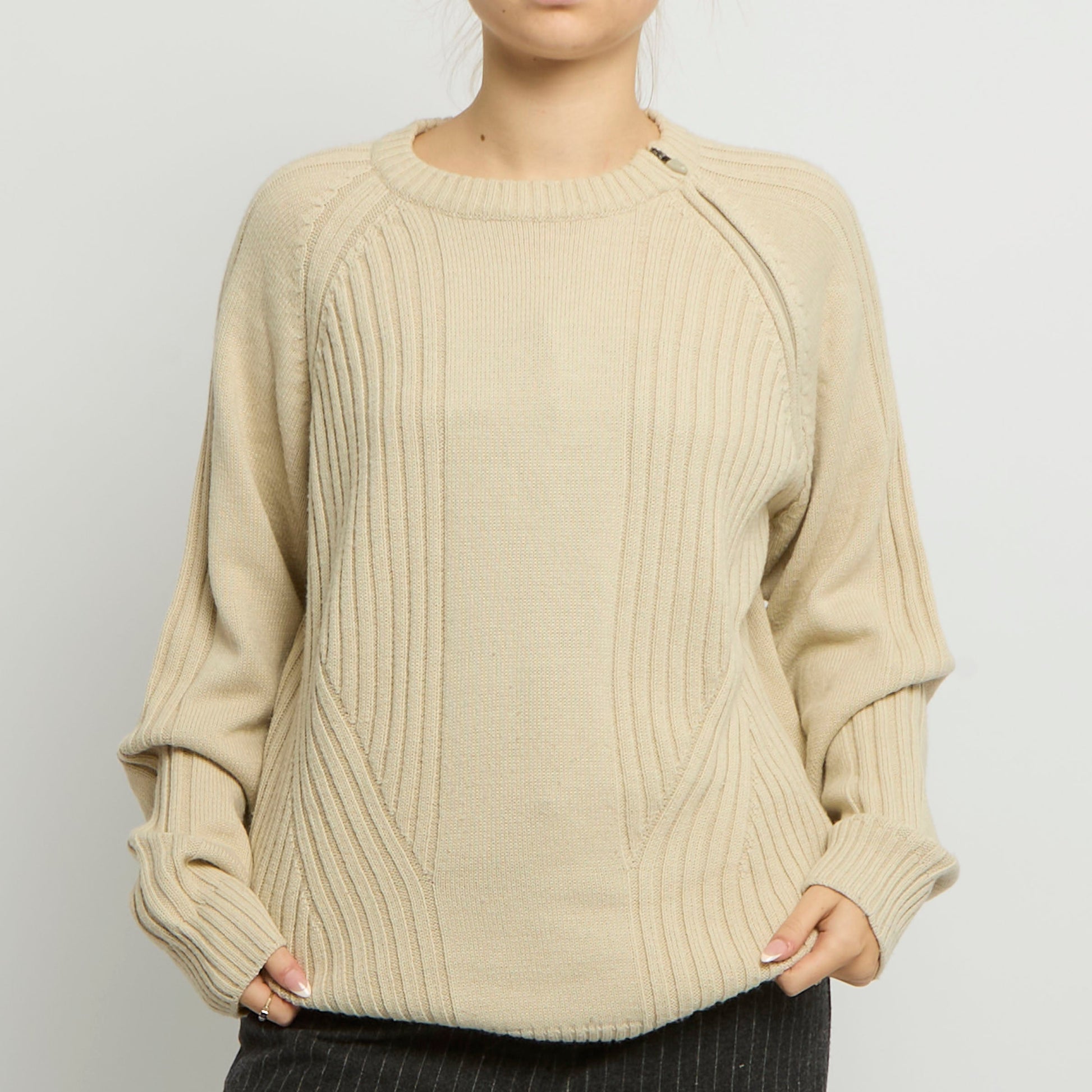 Zip Arm Detail Knitted Sweatshirt - UK 14