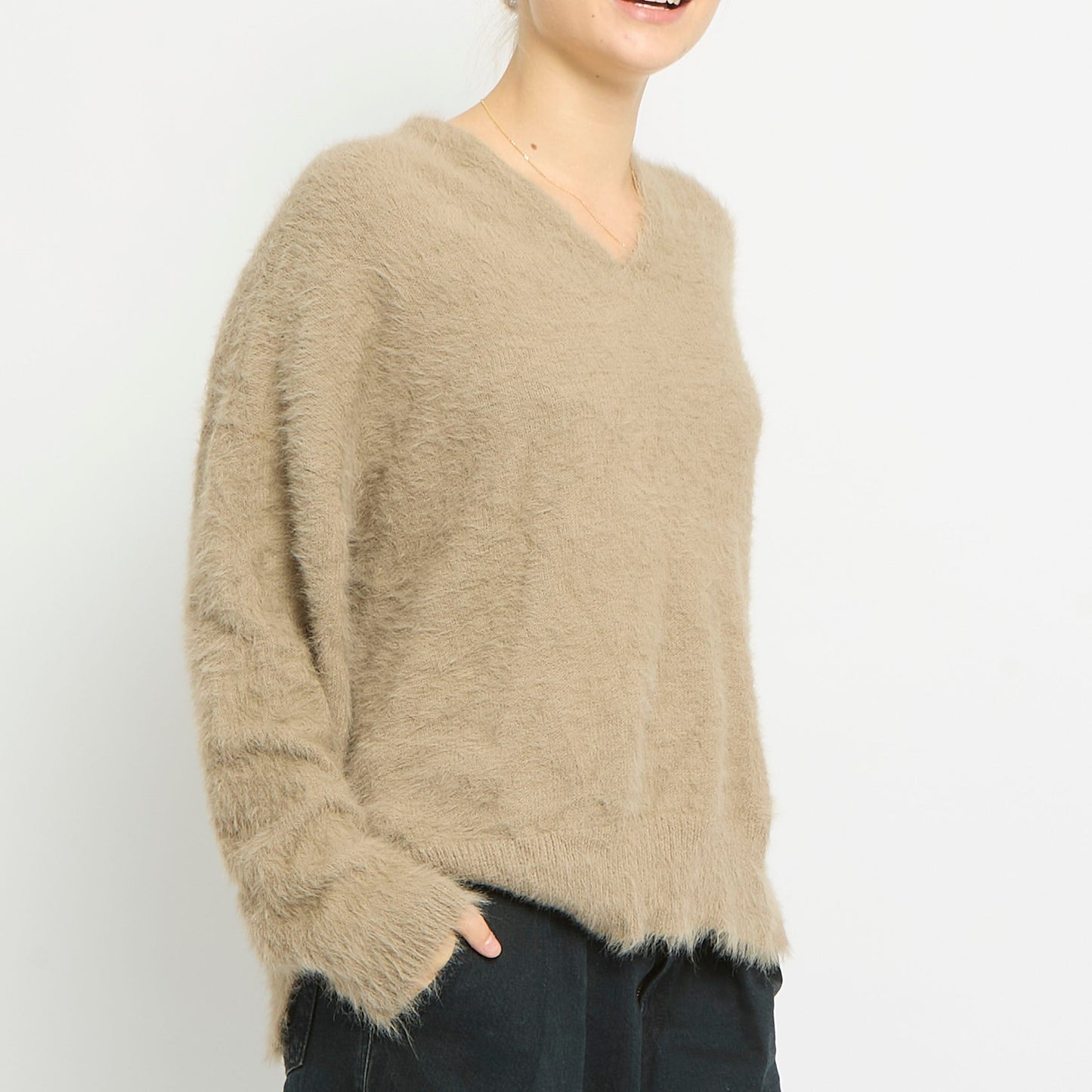 Fluffy V-Neck Sweatshirt-14