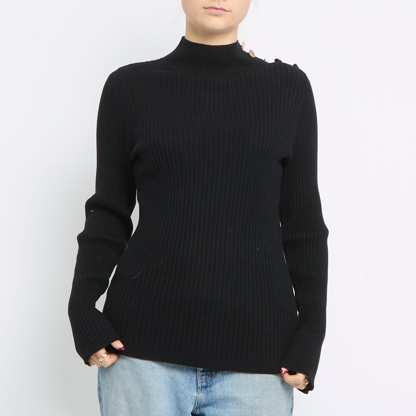 Turtle Neck Ribbed Knit Top - UK 14