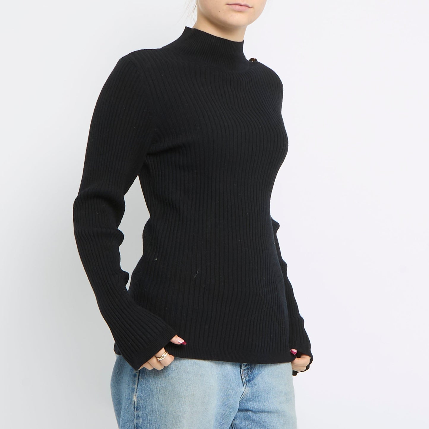 Turtle Neck Ribbed Knit Top - UK 14