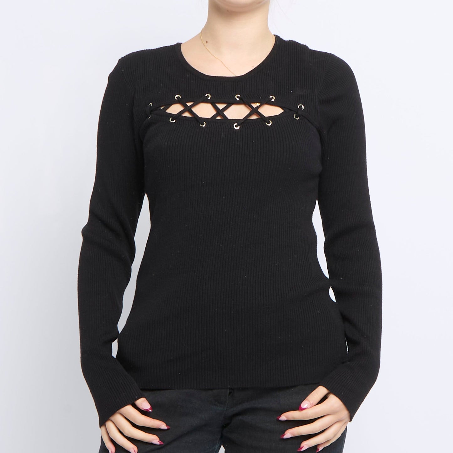 GBG Lace Detail Fine Ribbed Sweater - UK 14