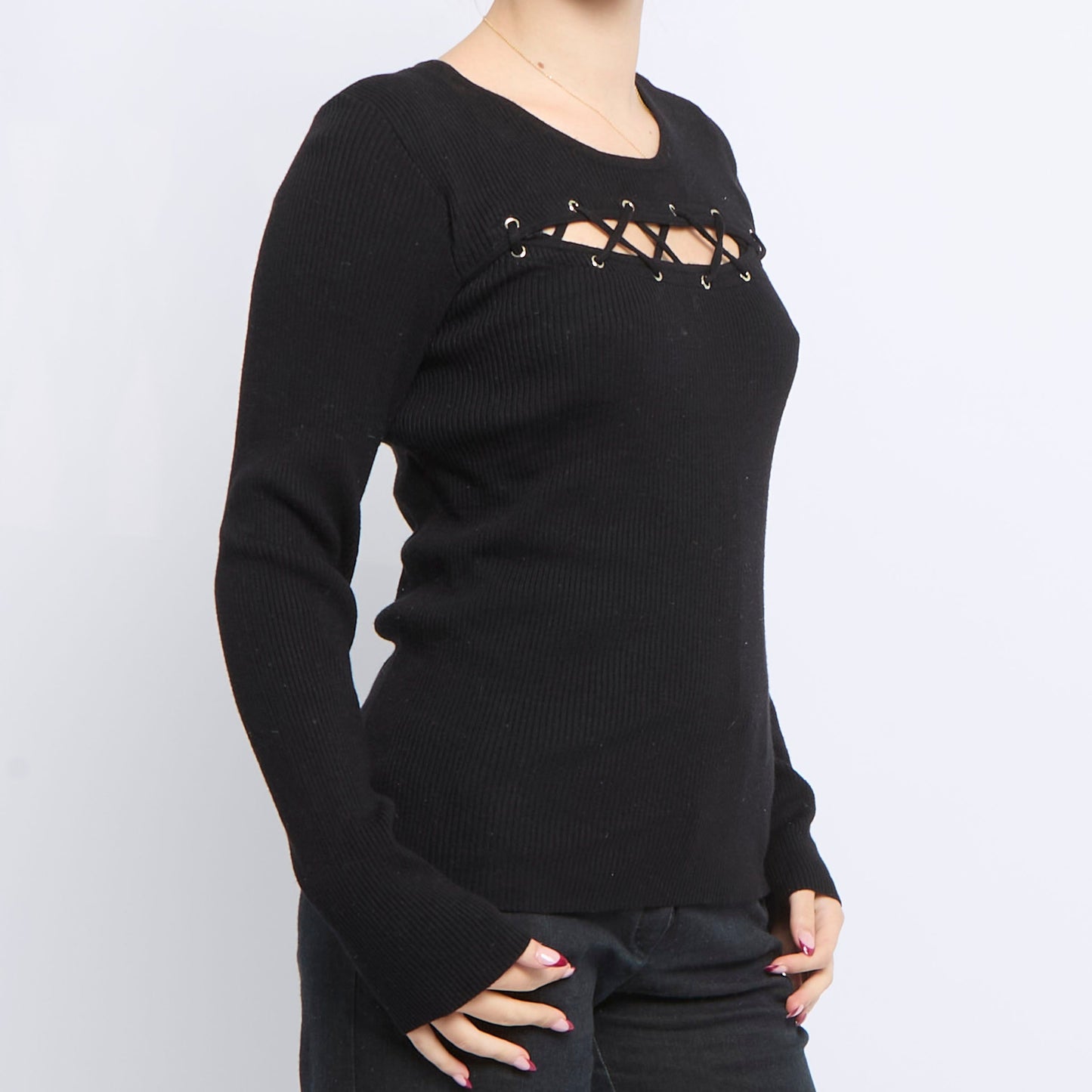 GBG Lace Detail Fine Ribbed Sweater - UK 14