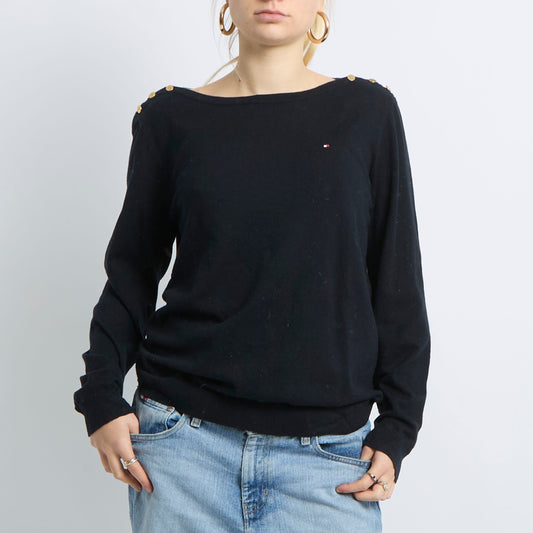 Button Detail Scoop Neck Sweatshirt - UK 14