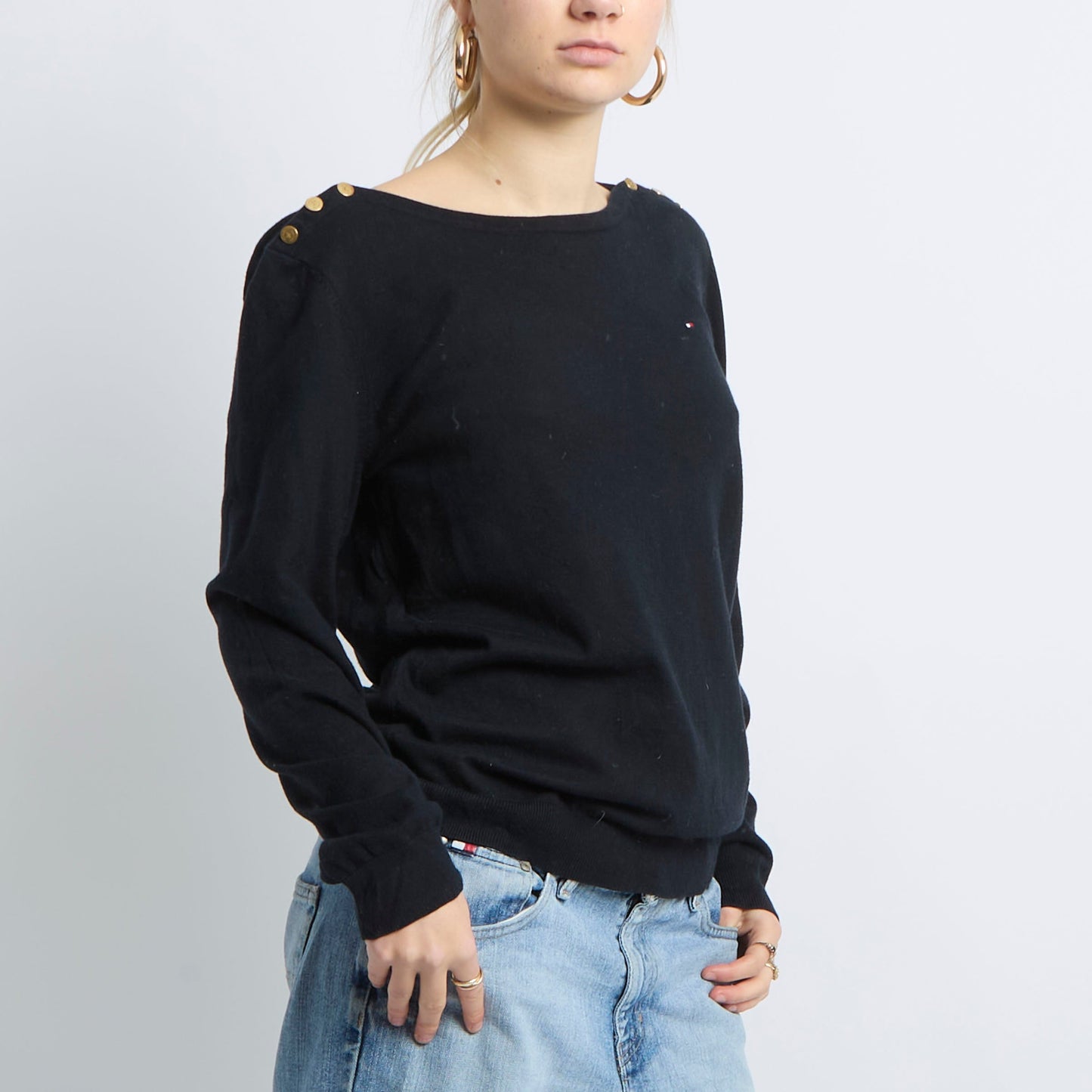 Button Detail Scoop Neck Sweatshirt - UK 14