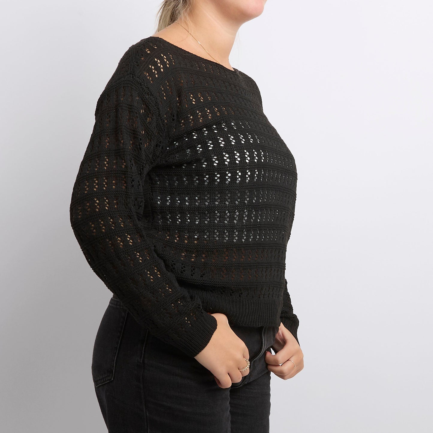 Slat Knit Wide Neck Sweater - UK 14