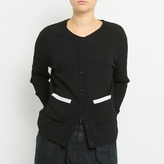 Ribbed Stripe Pocket Knitted Cardigan- UK 14