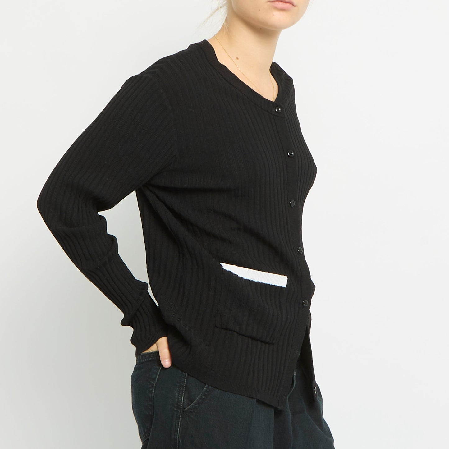 Ribbed Stripe Pocket Knitted Cardigan- UK 14