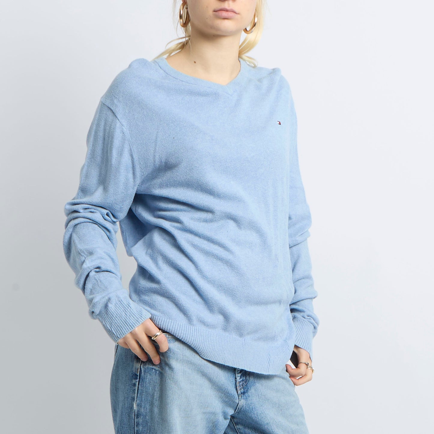 V-Neck Fine Knit Sweatshirt - UK 14