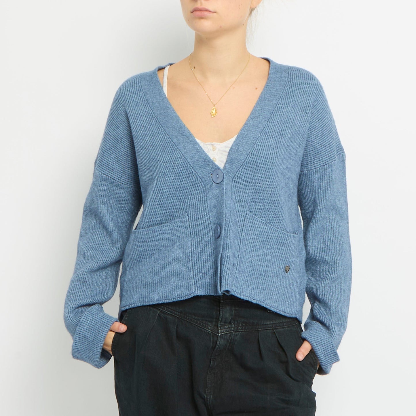 Ribbed Pocket Detail Knitted Cardigan -UK 14