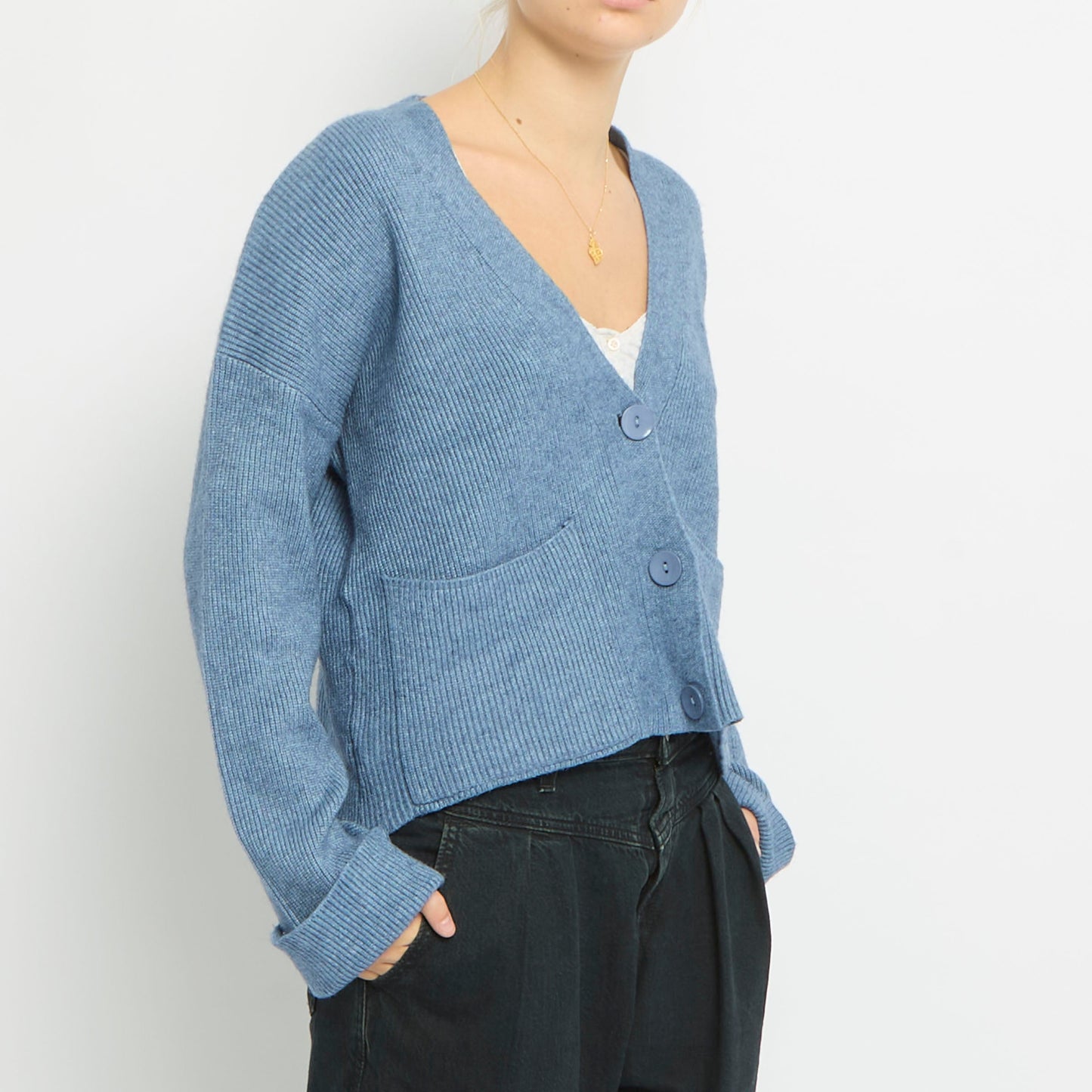 Ribbed Pocket Detail Knitted Cardigan -UK 14