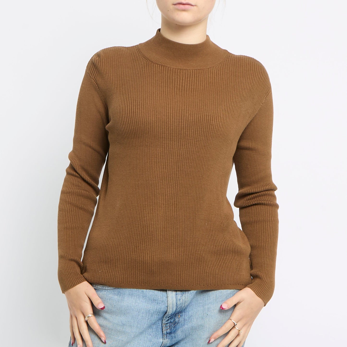 Turtle Neck Ribbed Knit Top - UK 14