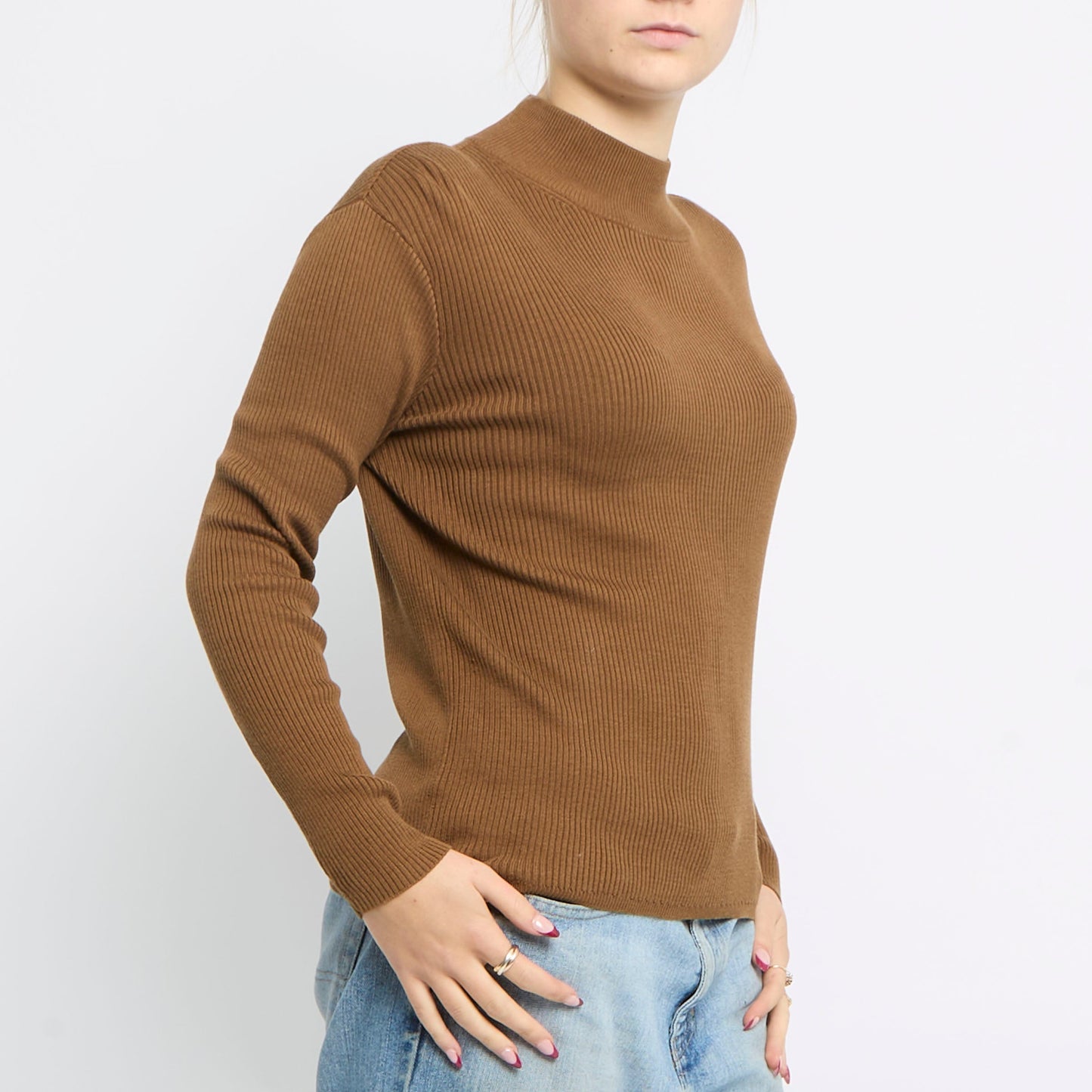 Turtle Neck Ribbed Knit Top - UK 14