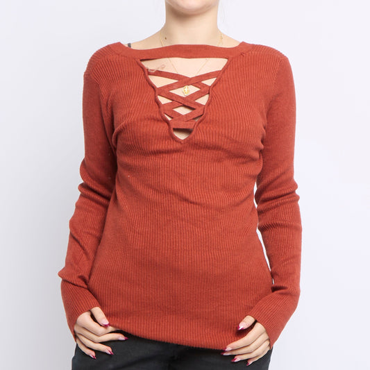 Roundneck Fine Ribbed Openc Back Sweater - UK 14