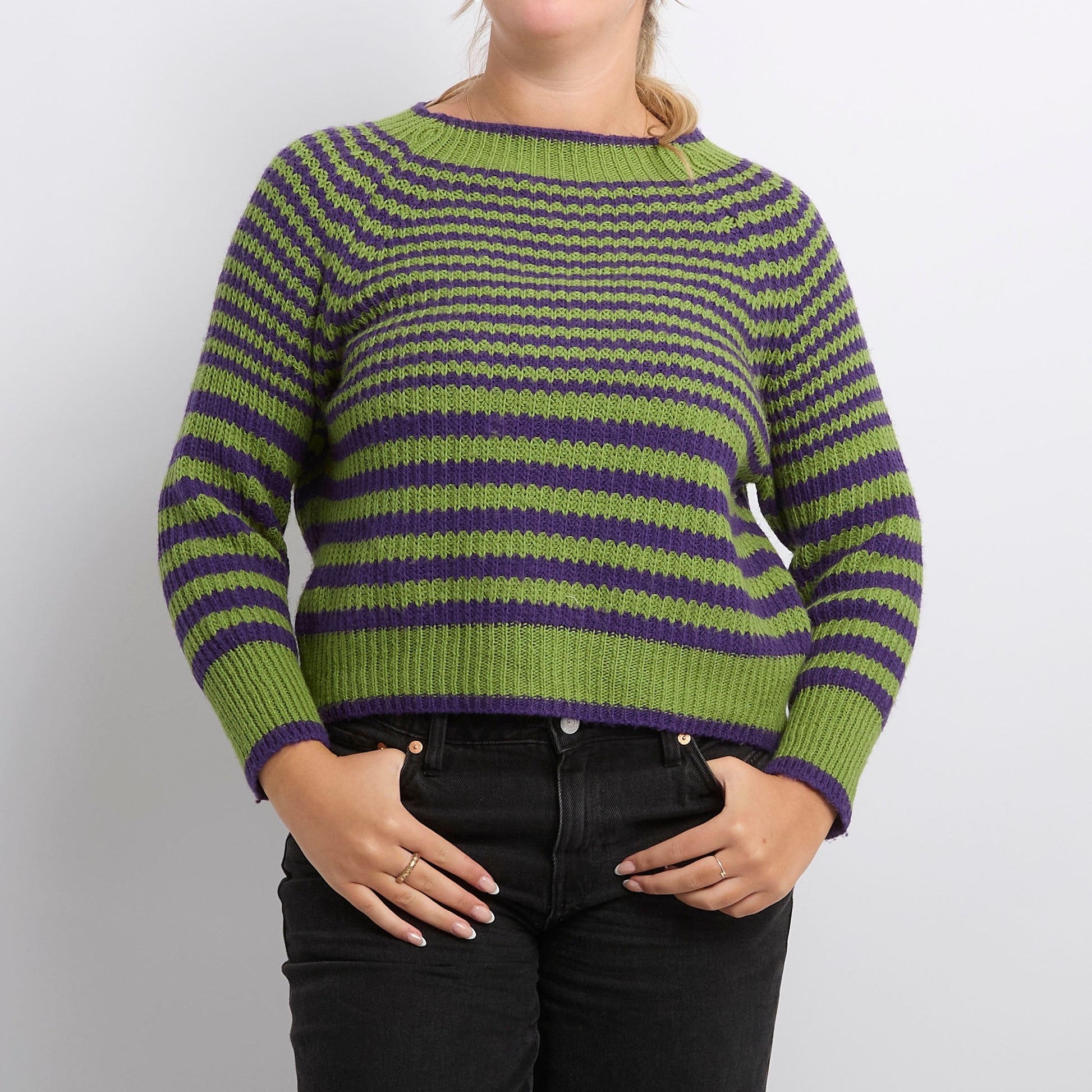 Striped Wide Neck Knitted Sweater - UK 14