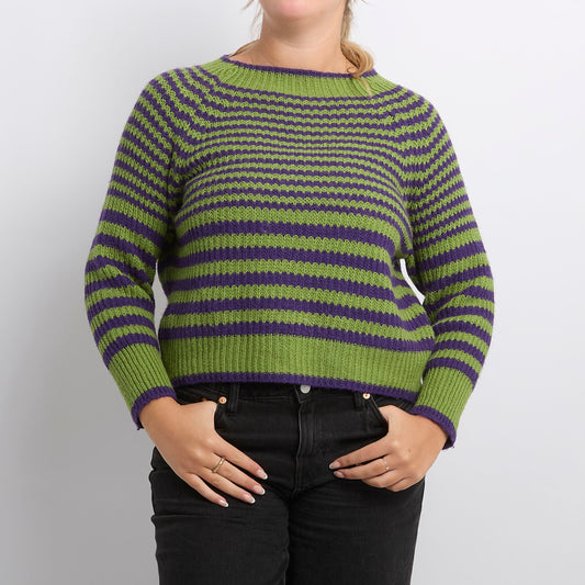 Striped Wide Neck Knitted Sweater - UK 14