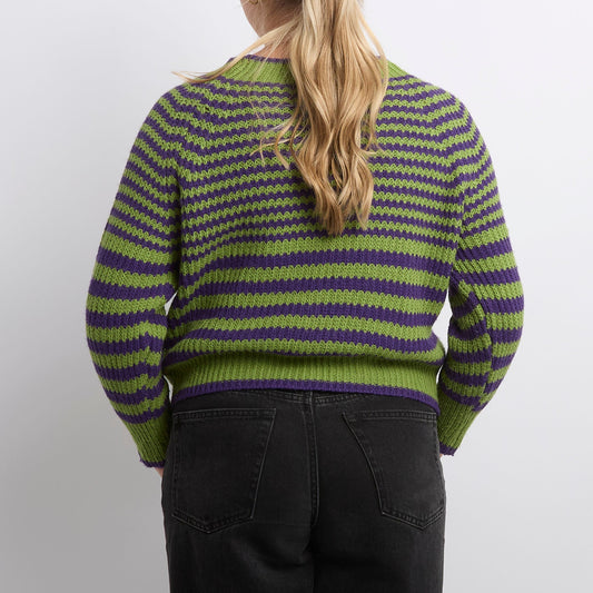 Striped Wide Neck Knitted Sweater - UK 14